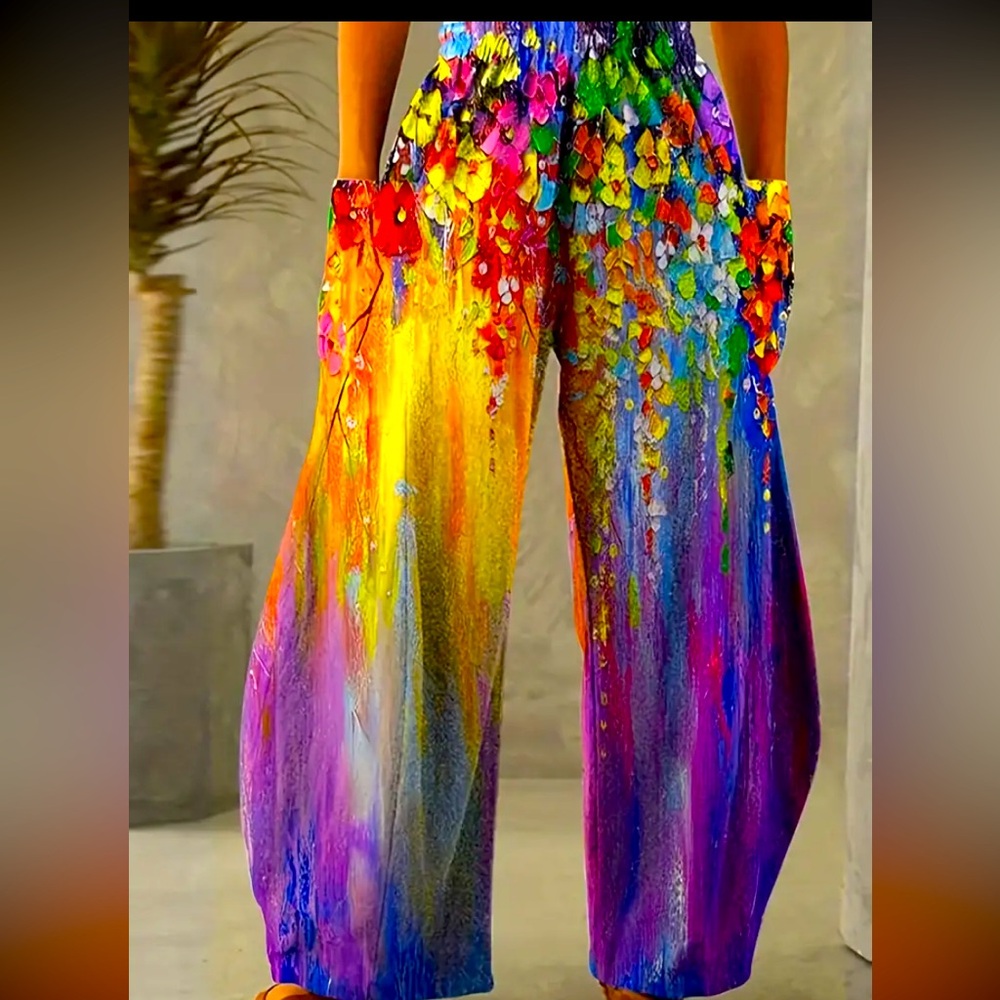 TEMU• Multicolored Wide Leg Pants w/ Pockets🌈•Size M